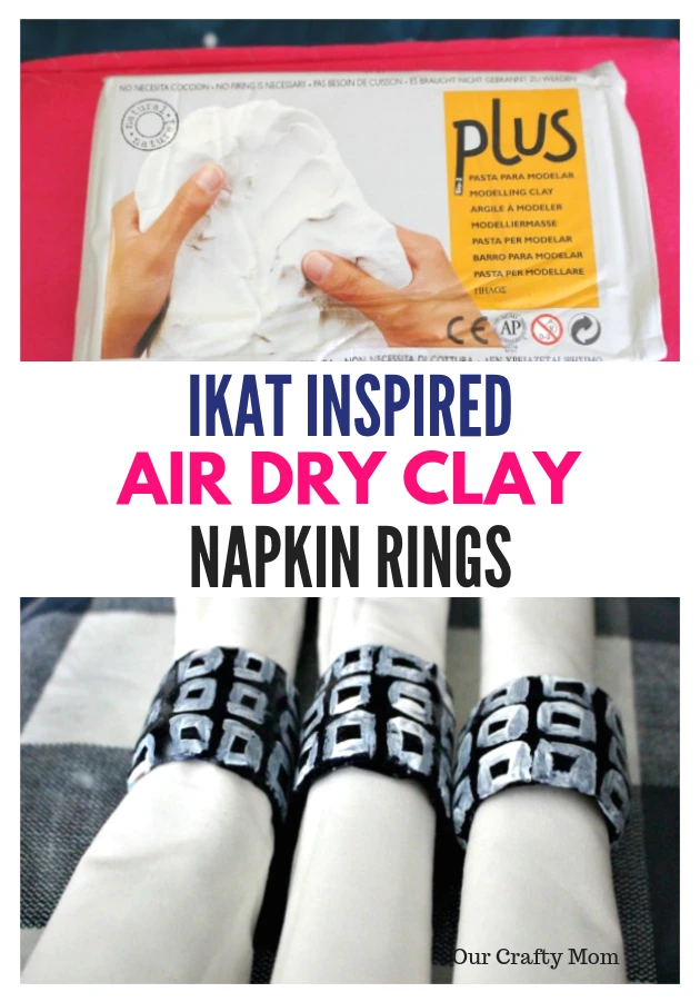 Make your own air dry clay napkin rings with a trendy ikat pattern! Get the details for this easy air dry clay project by clicking through to the post!